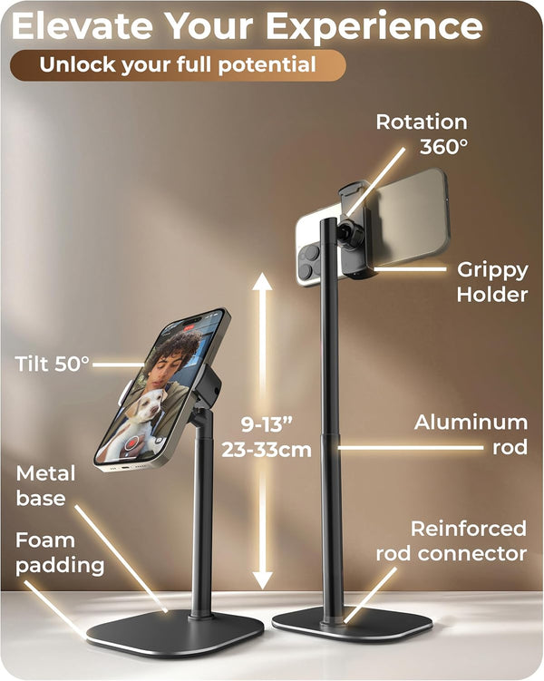 Adjustable Cell Phone Stand for Desk, Phone Stand for Recording, iPhone Holder for Filming
