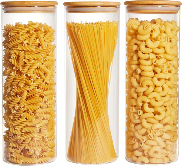 7-pack glass food storage jars with bamboo lids for kitchen organization