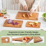 Bamboo cutting board set with storage stand for kitchen