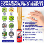 Bugbane Fly Strips Indoor Sticky Hanging 24pk with Pins, Non-Toxic Fly Trap for Home, Flies, Gnat, Fruit Fly, and Housefly.