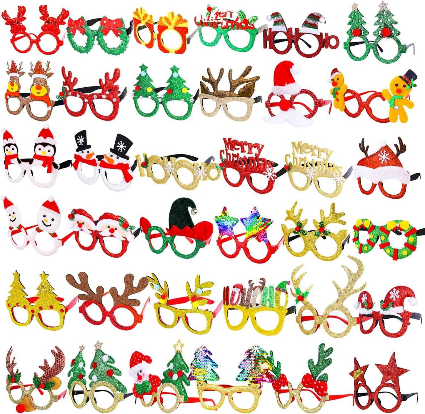 Max Fun 36 Pack Christmas Glitter Glasses, Holiday Eyeglasses Party Frames for Christmas Party Favors & Holiday Celebration Decorations, One Size Fits All