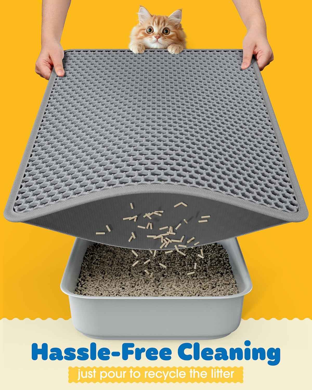 Cat Litter Mat - 23.2'' x 14.6'' Small Litter Trapping Mat, Easy to Clean Litter Box Mat, Waterproof, Urine-Proof, Non-Slip Kitty Litter Mats for Floor, Grey