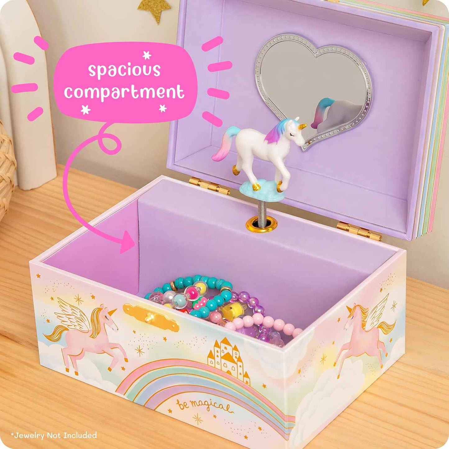 Giggle & Honey Musical Jewelry Box for Girls - Kids Jewelry Box, Unicorn Toys for Girls 4-6, Unicorn Gifts, 6 x 4.7 x 3.5 in