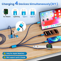 Multi Charging Cable for iPhone Watch Charger with Dual Type-C Ports