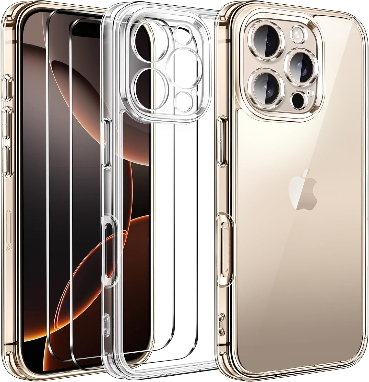 ivoler 3-in-1 Clear Case Designed for iPhone 17 Pro Max 6.9'' 2025 with 2 Pack Tempered Glass Screen Protector Full Camera Protection, Military Shockproof Hard Back Slim for 17 Pro Max Cover - Clear