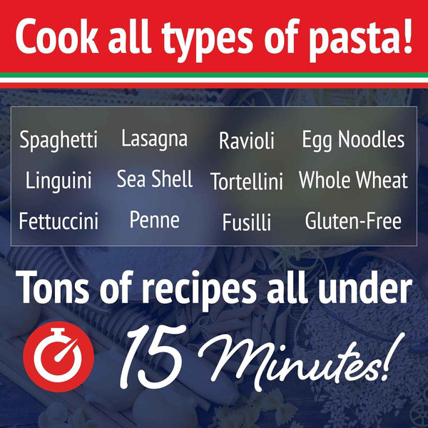 The Original Fasta Pasta Microwave Cooker with Lid & Built-in Strainer-No More Messes, Waiting for Water to Boil, or Sticky Noodles-Perfect Al Dente Pasta Every time- Patented Design, It Really Works