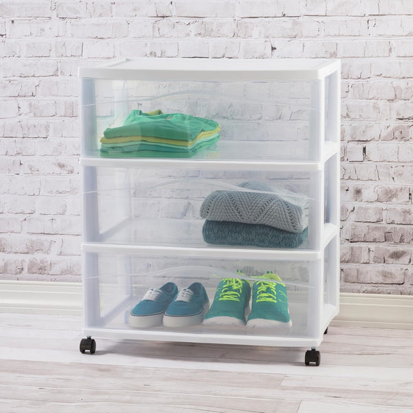 Sterilite Wide 3-Drawer Cart for Storage and Organization