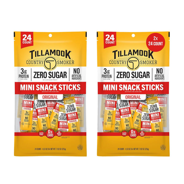 Tillamook Country Smoker Zero Sugar Teriyaki Mini Smoked Sausages, 48 Count, Individually Wrapped Beef Sticks