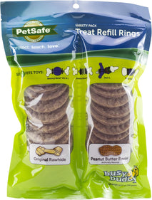 PetSafe Busy Buddy Natural Rawhide Rings Size C Peanut Butter & Original Rawhide Flavored Treats 24-Pack
