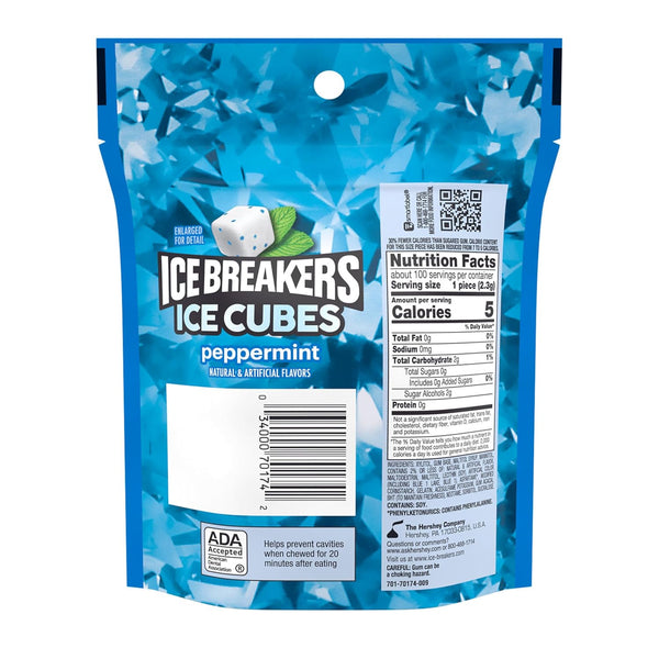 ICE BREAKERS Peppermint Sugar Free Chewing Gum 8.11 oz, 100 pieces in a resealable pouch
