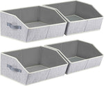 Closet Organizers Bins 6 Packs - Large Closet Shelf Organizer with Handles, Fabric Trapezoid Storage Bins, Collapsible Storage Cubes for Clothes, Towels, Light Gray