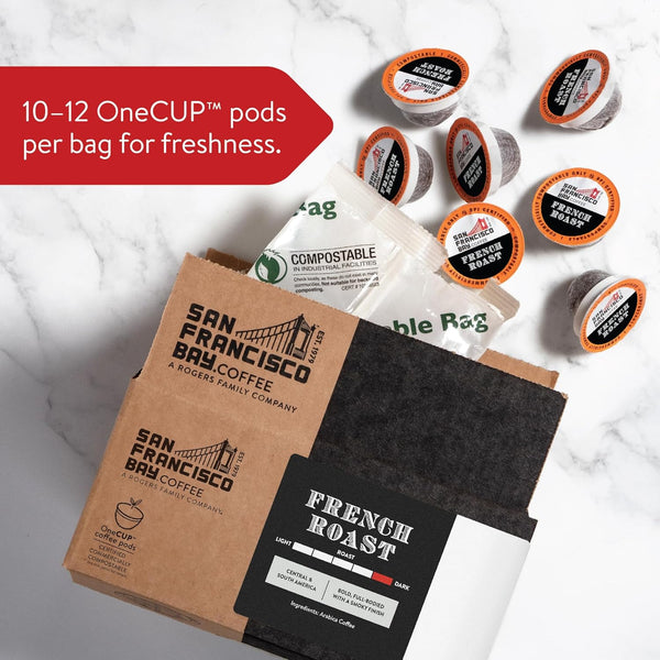 San Francisco Bay Dark Roast French Roast 80 ct single serve coffee pods commercially compostable k cup compatible