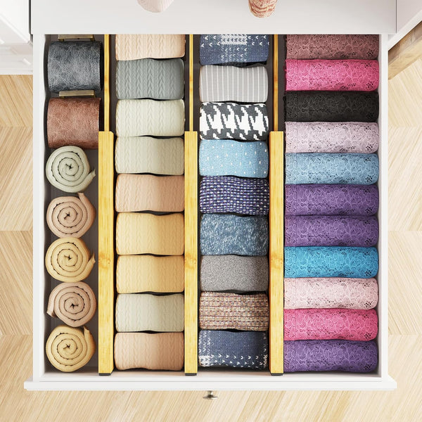 Bamboo dresser drawer dividers for organization and customization
