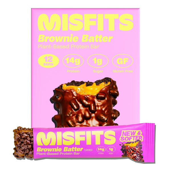 Misfits Protein Bar Variety Pack, 12-count, Multiple Flavors, Plant-based, Low Carb, Non-GMO, Gluten Free