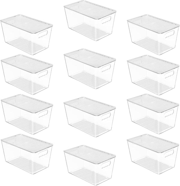 Clear Stackable Storage Bins with Lids for Pantry Organizer and Storage