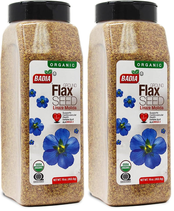 Badia Organic Ground Flax Seed, 16 oz - Superfood High in Fiber & Omega-3, Certified Organic, Non-GMO, Gluten-Free & Vegan-Friendly
