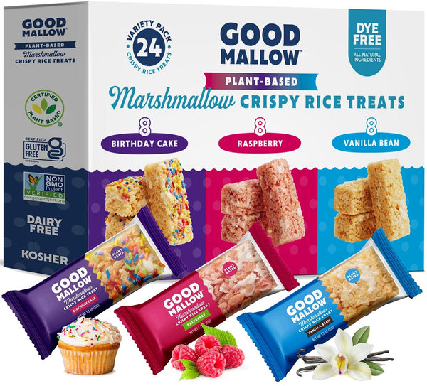 GoodMallow Vegan Rice Crispy Individually Wrapped Box of 8, Kosher, Gluten Free, Dairy Free Snacks