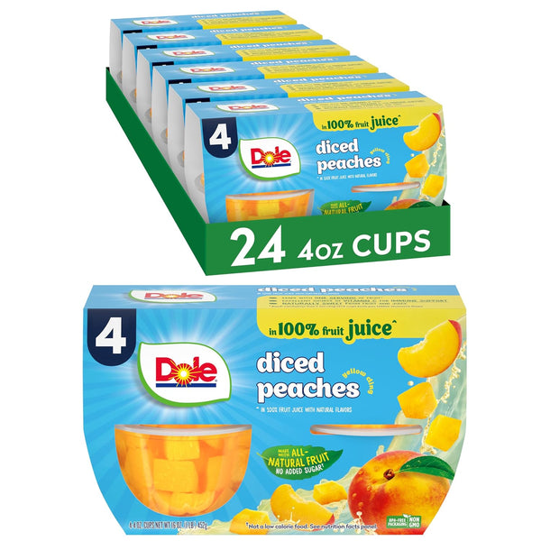 Dole Diced Peaches in 100% Juice - Dole Fruit Bowls Snacks - 4 oz Fruit Bowls - 12 Pack