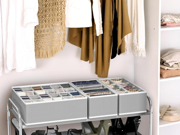Closet Organizer Drawer Divider Assorted 7 Pieces Gray Non-Woven Fabric