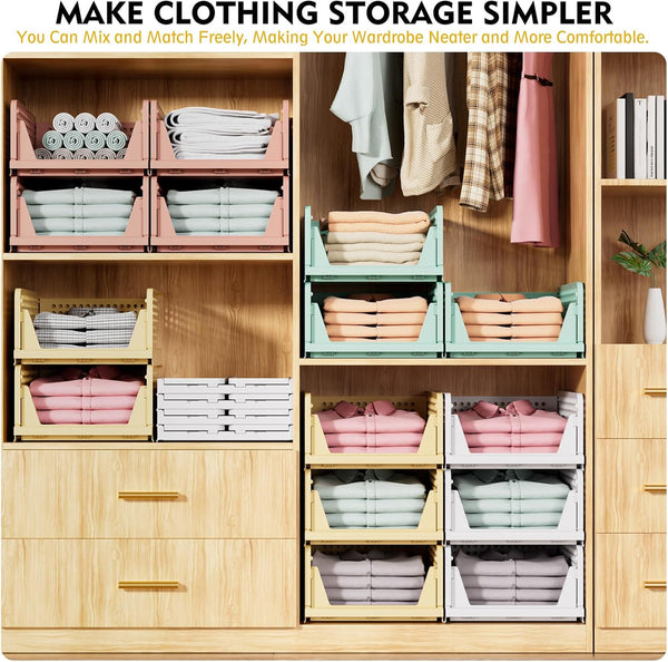 5 Pack Stackable Closet Storage Baskets for Laundry Room Wardrobe Storage