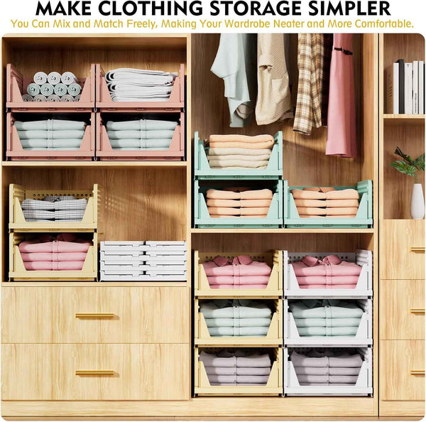 SNSLXH 5 Pack Stackable Closet Storage Baskets, Multifunctional and Foldable Closet Organizer for Bathroom Kitchen Laundry Room Wardrobe Storage