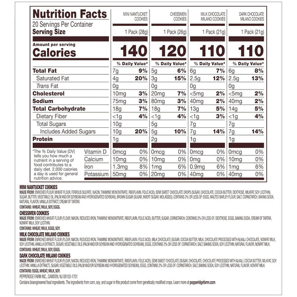 Pepperidge Farm Cookies Variety Pack, 20 Snack Packs, Assorted Flavors