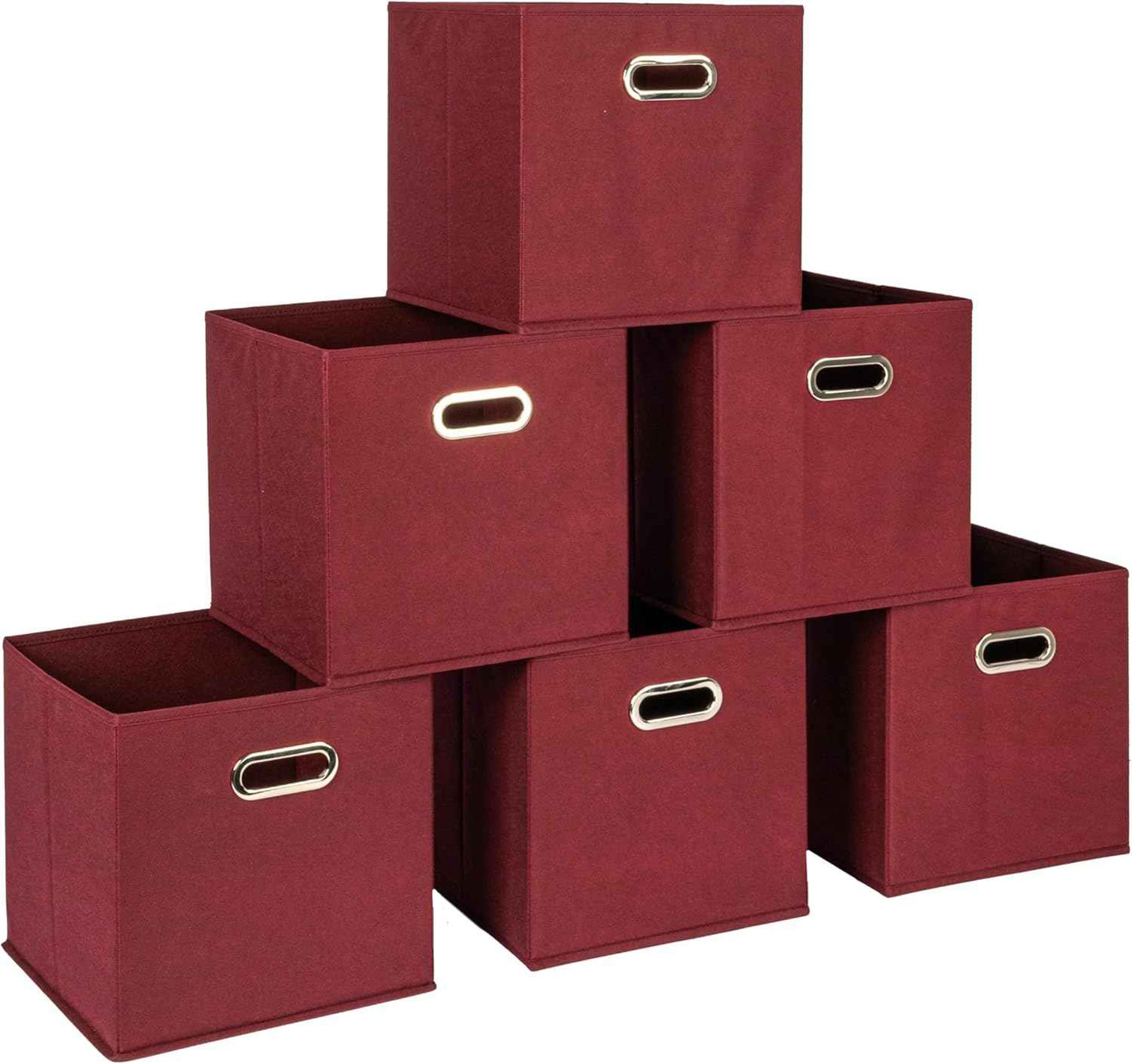 Household Essentials Foldable Fabric Storage Bins 6 Piece Set, Strong Poly-Woven Fabric, Sturdy Chipboard Sides, Grommet Front Handle, Stackable and Foldable, Classic Design, Black