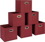 Household Essentials Foldable Fabric Storage Bins 6 Piece Set, Strong Poly-Woven Fabric, Sturdy Chipboard Sides, Grommet Front Handle, Stackable and Foldable, Classic Design, Black