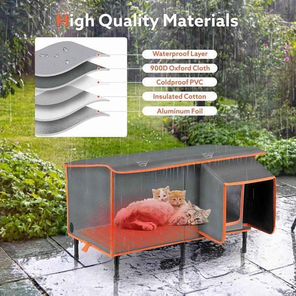 SIWA MARY Heated Cat House for Outside in Winter, Weatherproof Outdoor Cat House with Cat Heating Pad, Waterproof &Safe Escape Door, Insulated Cat Shelter with Heater for Feral Barn Cats Kitty