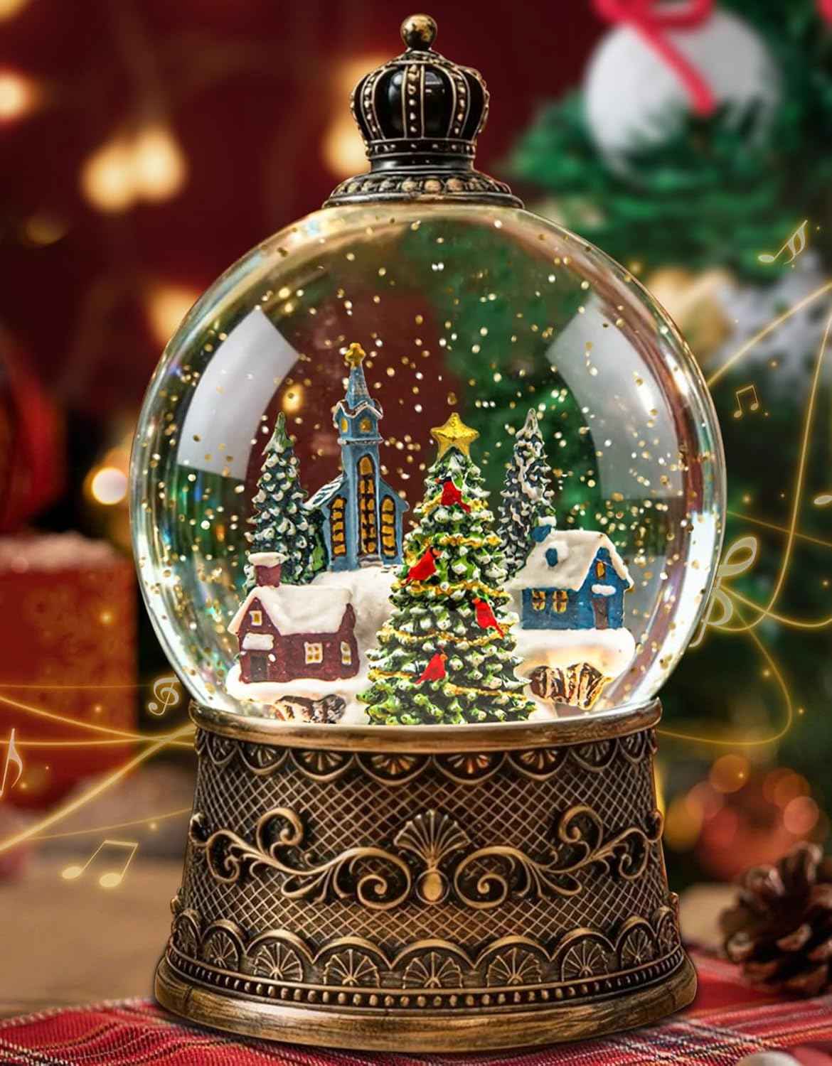 Christmas Santa Snow Globe Light up Lantern with 8 Songs, 9.17" Red Christmas Snow Globes for Kids Adults, 6H Timer & Dual Power, Snowglobes Christmas Decorations Indoor, Gifts for Women Men