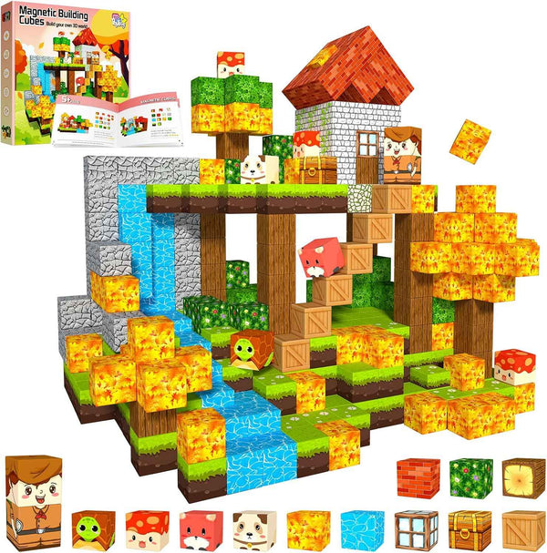 Payleeg Magnetic Blocks, Forest Animals Magnet World Set, Magnetic Building Cubes for Boys Girls Age 4-8, 5-7, 8-12, STEM Montessori Sensory Toys for 3+ Toddlers, Travel Outdoor Toy Gifts for Kids