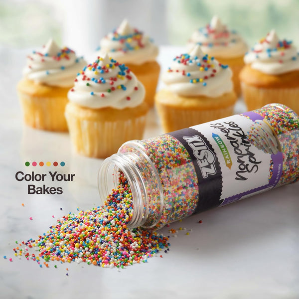 Rainbow Nonpareils Sprinkles 10 oz - Kosher Mini Round Sprinkles for Baking, Cupcakes, Cookies, Cakes, Ice Cream and Cake Decorations