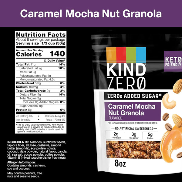 KIND Zero Added Sugar Granola Variety Pack, 2 Count, Gluten Free, 8oz, Keto Friendly