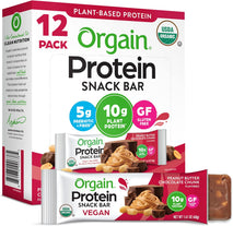 Orgain organic vegan protein bars, 10g plant based protein, peanut butter chocolate chunk, gluten free, non-gmo, 1.41 oz, pack of 12