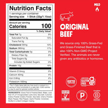 Chomps Grass-Fed Beef Jerky Snack Sticks 10-Pack, 10g Protein, Gluten-Free, Zero Sugar