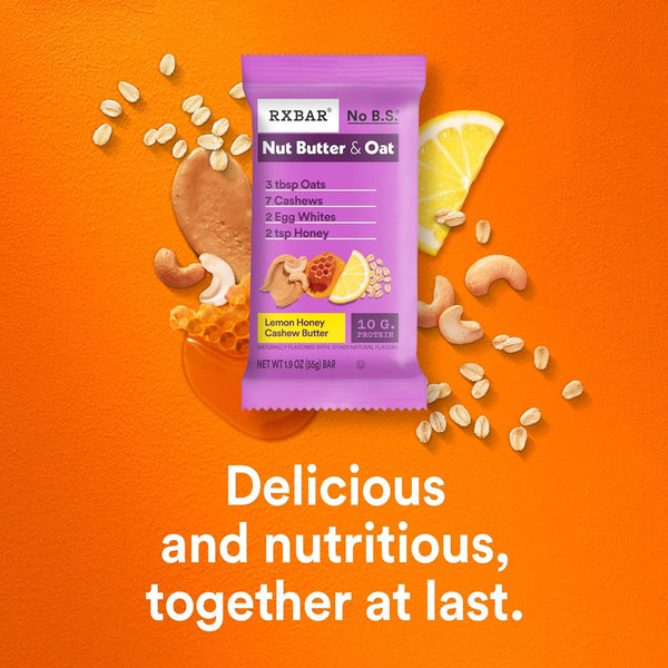 RXBAR Nut Butter and Oat Protein Bars, 12 Count, 23.2oz Box, Lemon Honey Cashew Butter