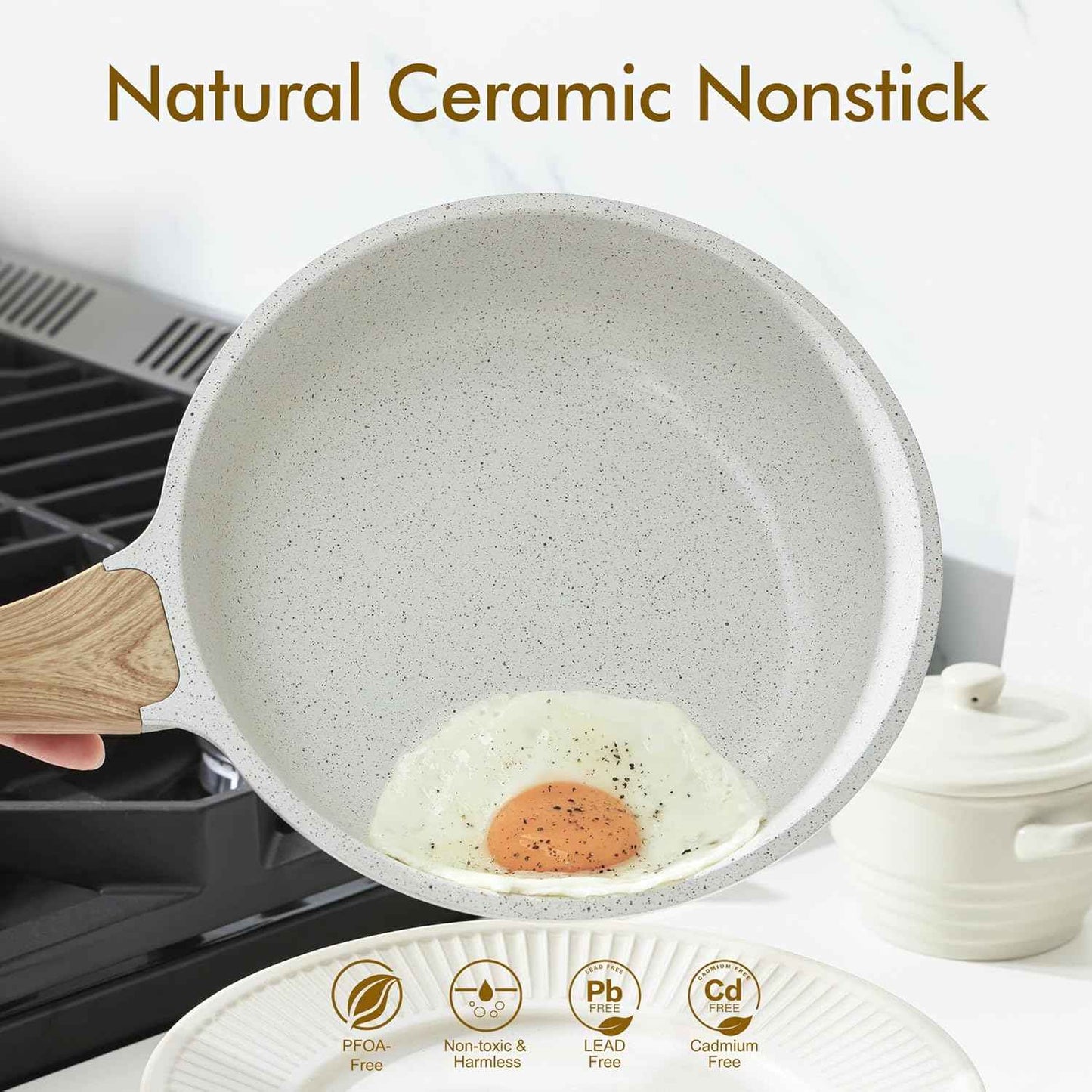 SENSARTE Nonstick Ceramic Frying Pan Skillet, 8-Inch Omelet Pan, Healthy Non Toxic Chef Pan, Induction Compatible Egg Pan with Heat Resistant Handle, PFAS-Free, White