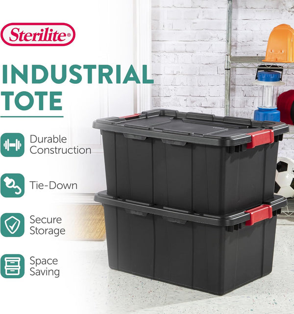 Sterilite 6-Pack Industrial Tote Storage Bins with Lids, 15 Gallon, Black