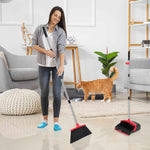 NACENA 52-Inch Adjustable Broom and Dustpan Set with Teeth for Hair Removal, Suitable for Home, Kitchen, Office, and Hall (Black & Red)