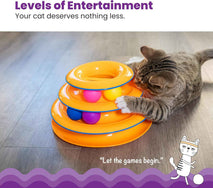 Catstages Tower of Tracks – 3-Level Interactive Cat Toy with 6 Spinning Balls, Non-Slip Base, Ideal for Indoor Cats, Orange