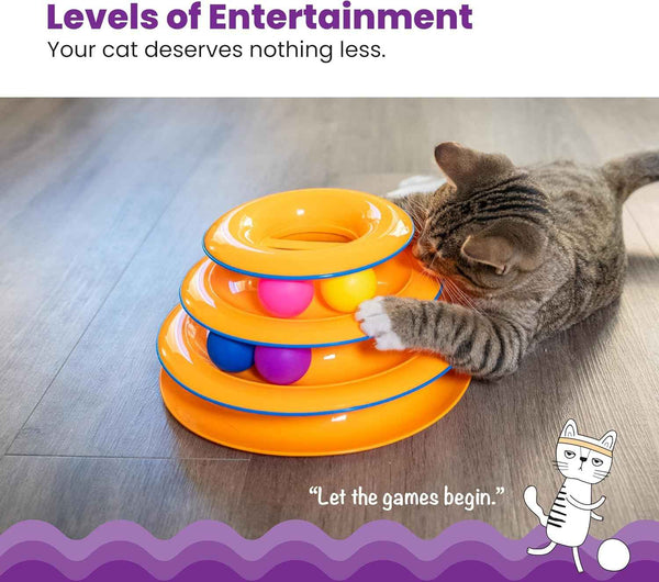 Catstages 3-Level Track Tower with 6 Balls, Interactive Indoor Cat Toy for Enrichment and Exercise