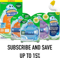 Scrubbing Bubbles Fresh Gel Toilet Bowl Cleaning Stamps, Helps Keep Toilet Clean and Helps Prevent Limescale & Rings, Rainshower Scent, 1 Dispenser with 6 Fresh Gel Stamps