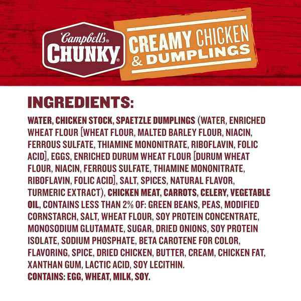 Campbell's Chunky Creamy Chicken and Dumplings Soup, 18.8 Oz Can, Protein Rich Comfort Food