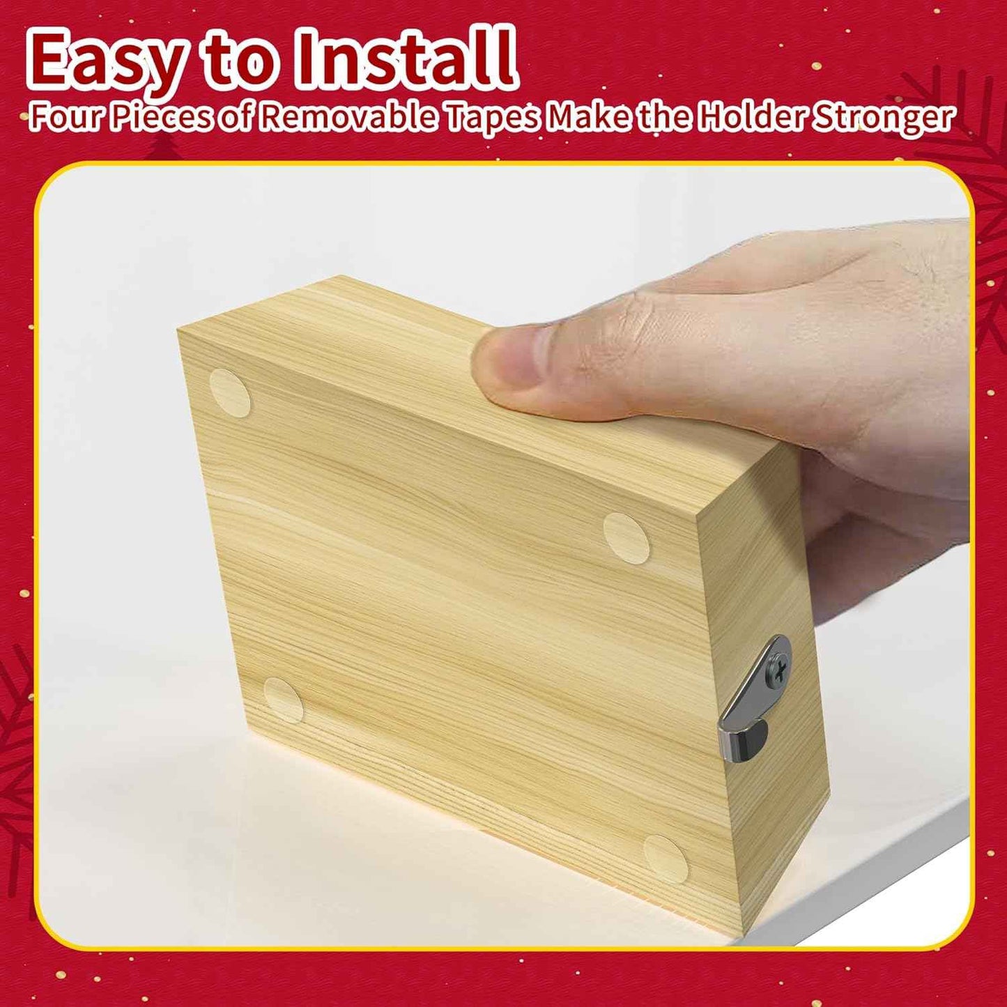 4 Pack Wooden Christmas Stocking Holders for Mantle, Christmas Stocking Hangers with Removable Tapes, Stocking Hook Christmas Ornaments for Mantle, Windows, Fireplaces Decoration