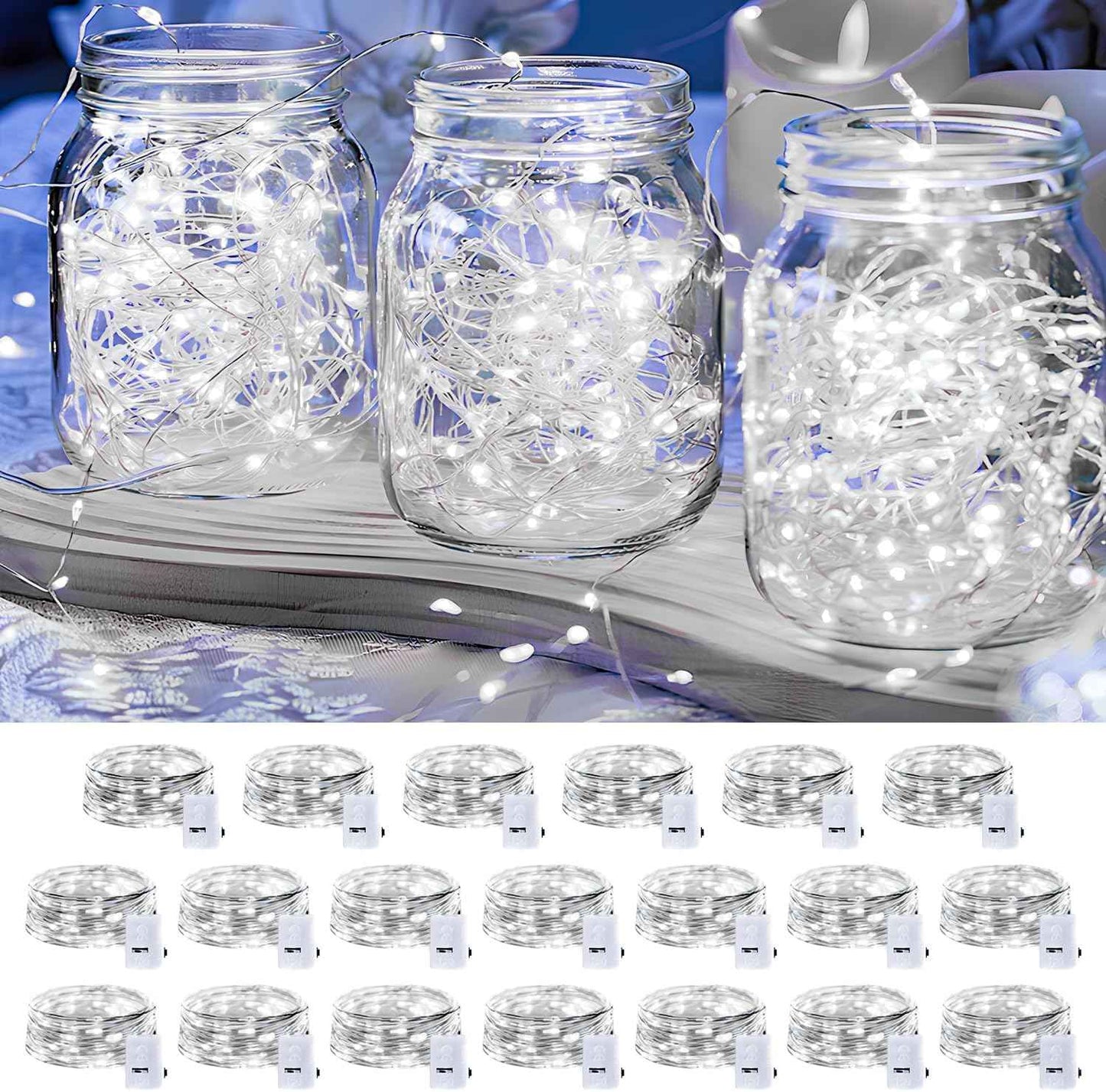 20 Pack LED Fairy Lights Battery Operated,3 Features Blinking Slowly Blinking & just on 7FT 20 LED Waterproof Mini Twinkle String Lights for Wedding Mason Jars Party Christmas Decorations(Warm White)