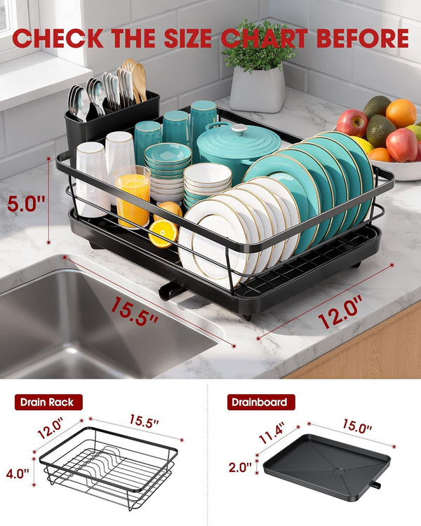Stainless Steel Dish Rack with Drainboard for Kitchen Counter and Sink