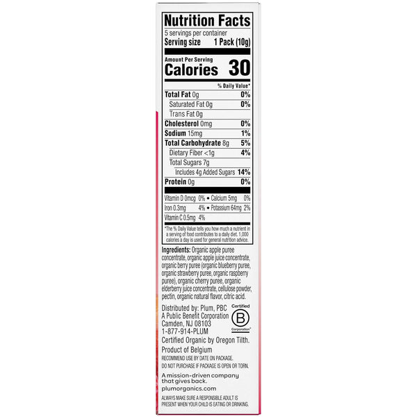 Plum Organics Teensy Snacks Soft Fruit Snacks - Mixed Berry - 0.35 oz Bags (Pack of 40) - Organic Toddler Food Fruit Snacks