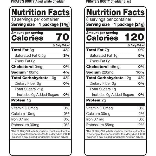 Pirate's Booty Aged White Cheddar and Cheddar Blast Cheese Puffs Variety Pack, 18-count, 0.5oz and 0.75oz bags, gluten-free kids snacks