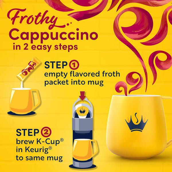 Gevalia Frothy Artificially Flavored Cappuccino Espresso Style K-Cup Pods & Froth Packets Kit, 6ct, Compatible with Keurig Brewers