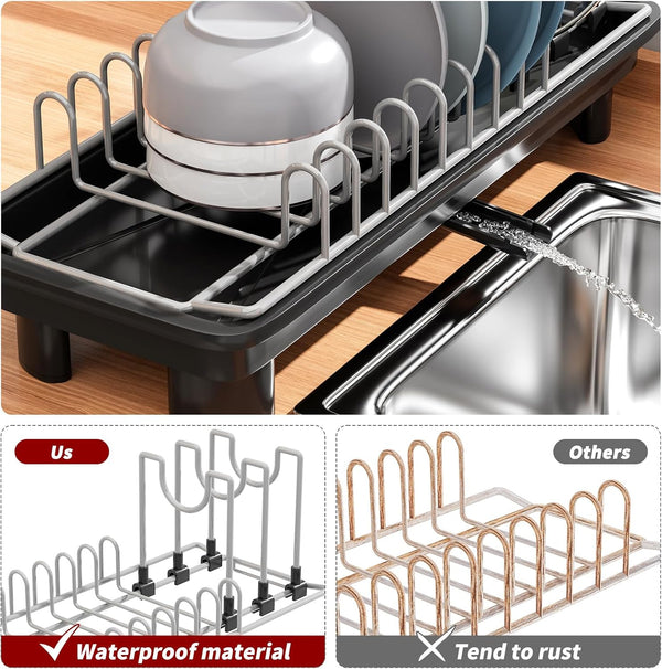 SanDream Small Dish Drying Rack with Removable Utensil Holder & Anti-Scratch Base